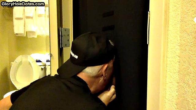 Greedy gloryhole DILF sucks cock in homemade video
