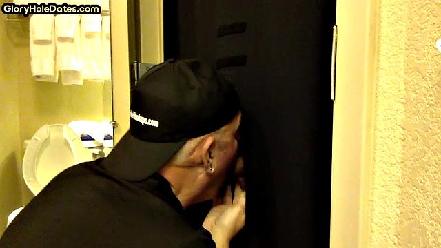 Greedy gloryhole DILF sucks cock in homemade video