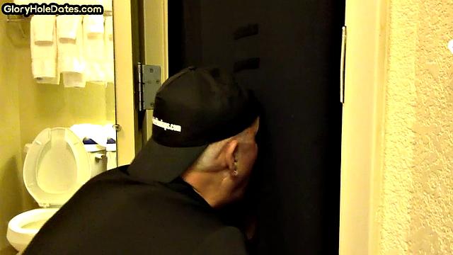 Greedy gloryhole DILF sucks cock in homemade video