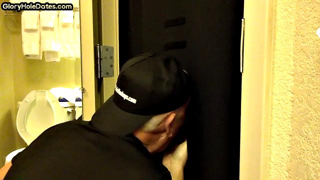 Greedy gloryhole DILF sucks cock in homemade video