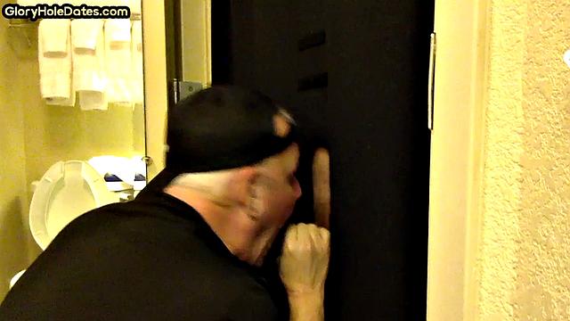 Greedy gloryhole DILF sucks cock in homemade video