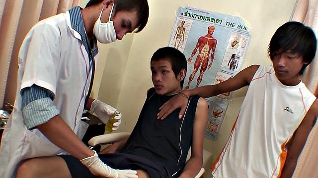 Asian twinks fuck in doctor 3some in infirmary