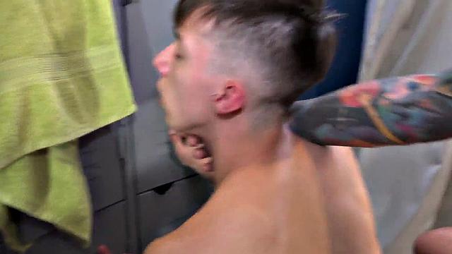 Locker room DILF top fucks in 3some