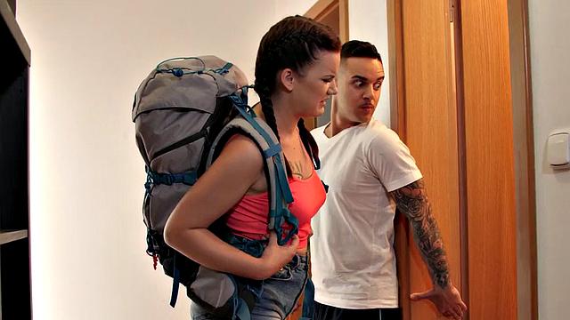 Backpacking slut throating after doggystyle