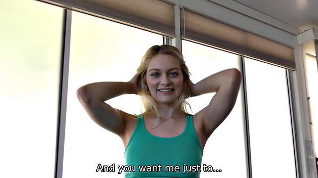 LOAN4K. Dancer shows the bank manager how well she can move her body