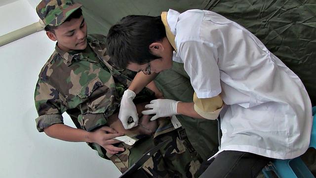 Skinny Asian soldier bred by doctor after being examined