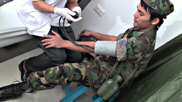 Skinny Asian soldier bred by doctor after being examined