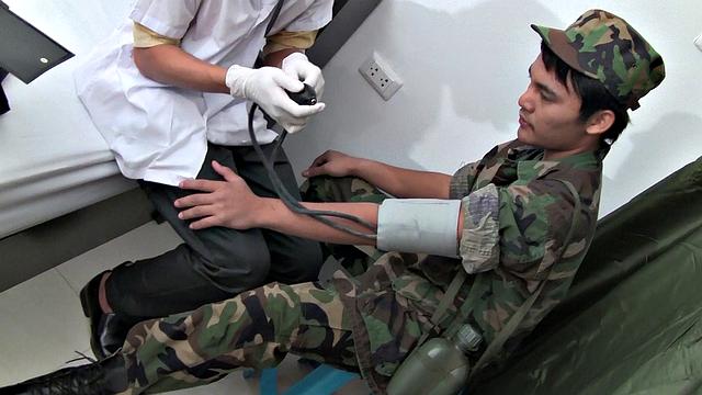 Skinny Asian soldier bred by doctor after being examined