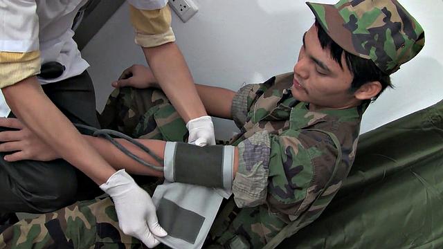 Skinny Asian soldier bred by doctor after being examined