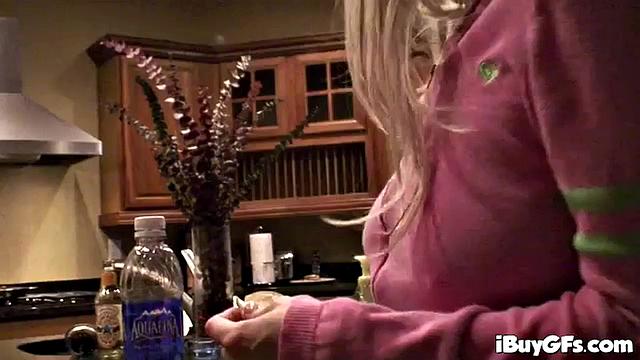 Sexy blonde shoved into bed head first