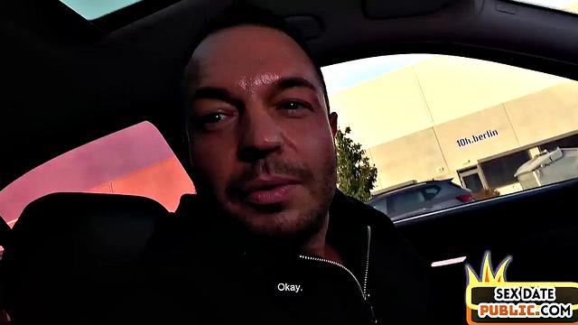 Public tattooed babe gets fucked outdoors after car BJ