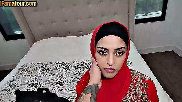 Arab amateur babe rides POV cock while twerking