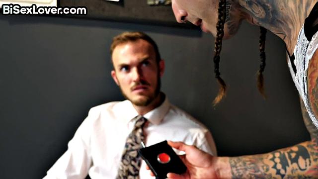 Bisex office secretary 3some with guy and crossdresser