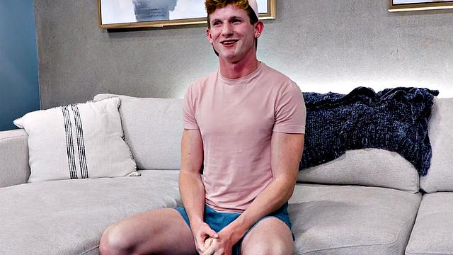 Debut ginger fingers asshole and jerks cock on casting