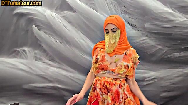 Busty Arab babe riding lover in POV