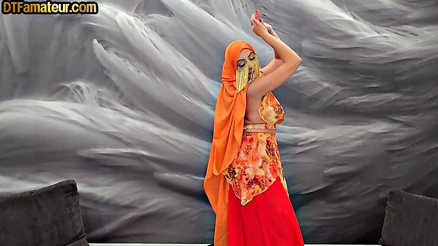 Busty Arab babe riding lover in POV