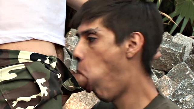 Military daddy bangs twinks Latin asshole outdoors