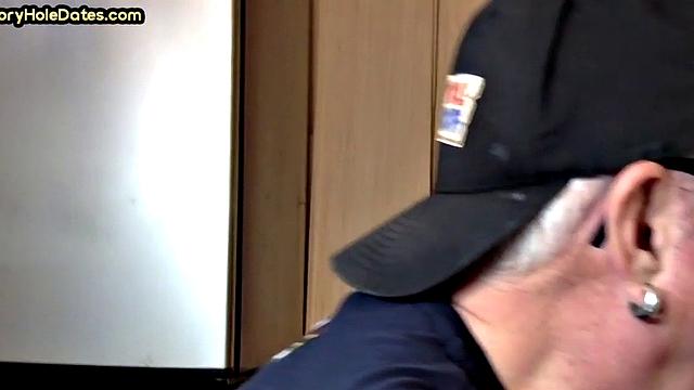 Gloryhole DILF sucks white dick in homemade closeup