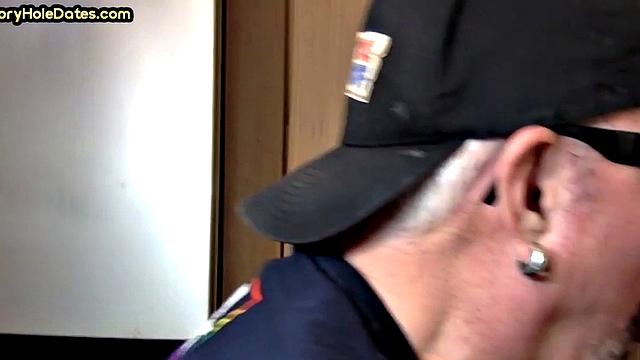 Gloryhole DILF sucks white dick in homemade closeup