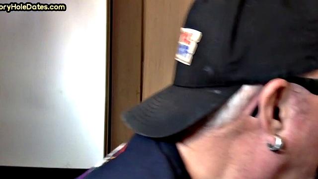 Gloryhole DILF sucks white dick in homemade closeup