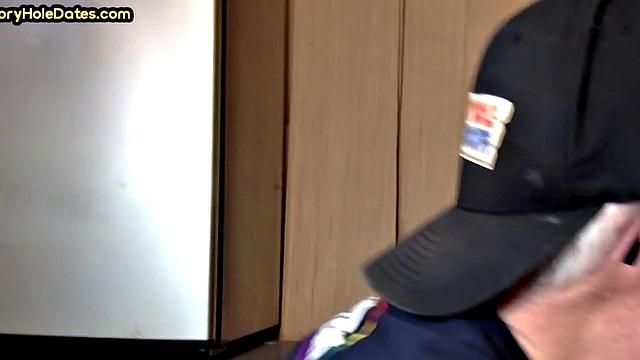 Gloryhole DILF sucks white dick in homemade closeup