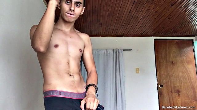 Our featured solo boy of the week is skinny and smooth Latino Nick Maori. We find him shirtless, just as he's about to jerk off.  It isn't long before he's naked and working on a boner.