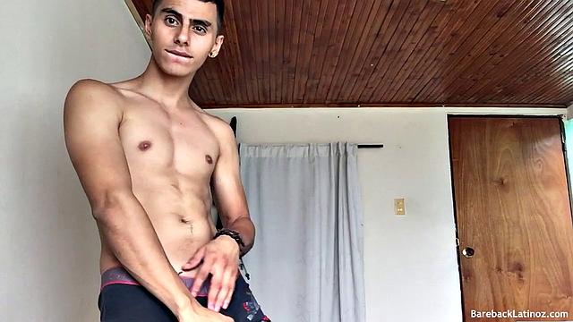 Our featured solo boy of the week is skinny and smooth Latino Nick Maori. We find him shirtless, just as he's about to jerk off.  It isn't long before he's naked and working on a boner.