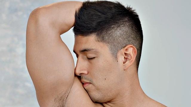 Handsome jock solo masturba