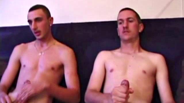 As amateurs Dion Monei and Casper Cox watch a porn video, they chat about the girls in the flick and rub their crotches. Clothes come off, cocks come out, and lube goes on.