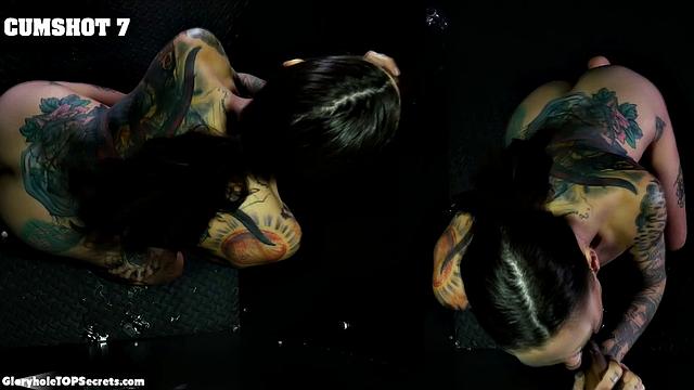 MILF Rocky draining 7 gloryhole cocks in POV