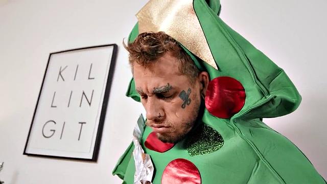 Christmas stud penetrating big gay man from behind