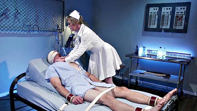 Femdom MILF nurse in gloves facesits and jerks patient