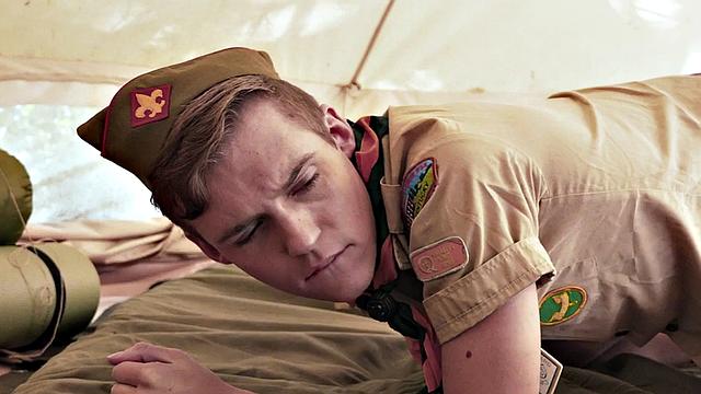 Patrol stud fucks 21yo scout outdoor under tent