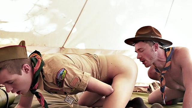 Patrol stud fucks 21yo scout outdoor under tent