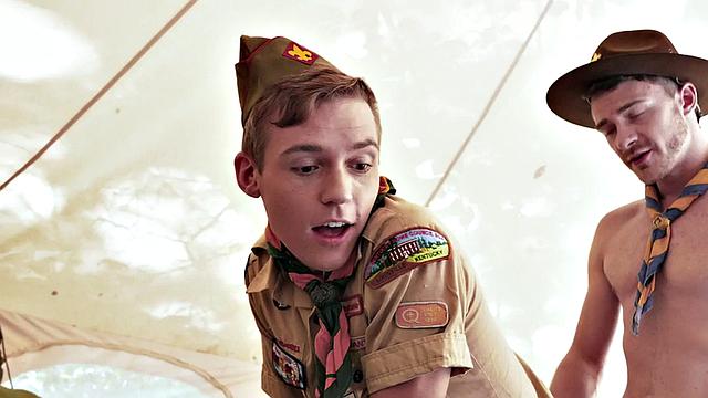 Patrol stud fucks 21yo scout outdoor under tent