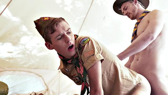 Patrol stud fucks 21yo scout outdoor under tent
