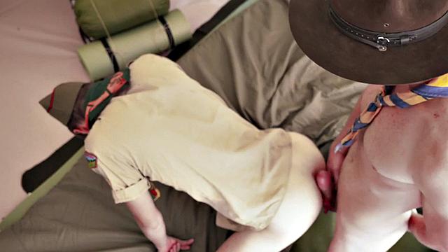 Patrol stud fucks 21yo scout outdoor under tent
