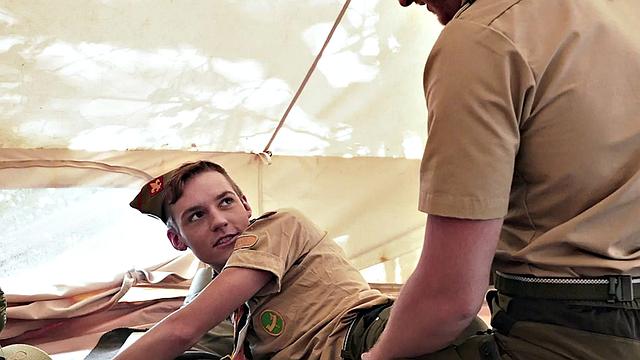 Patrol stud fucks 21yo scout outdoor under tent