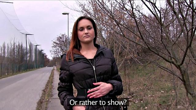 Kinky tattooed chick with earrings gets paid for sex in the great outdoors