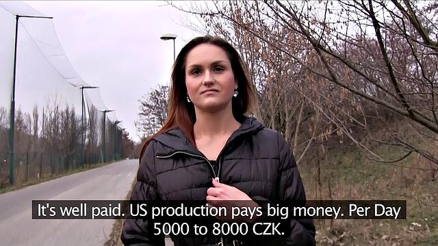 Kinky tattooed chick with earrings gets paid for sex in the great outdoors