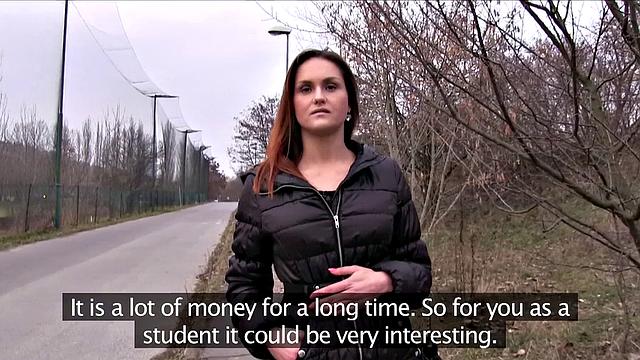 Kinky tattooed chick with earrings gets paid for sex in the great outdoors