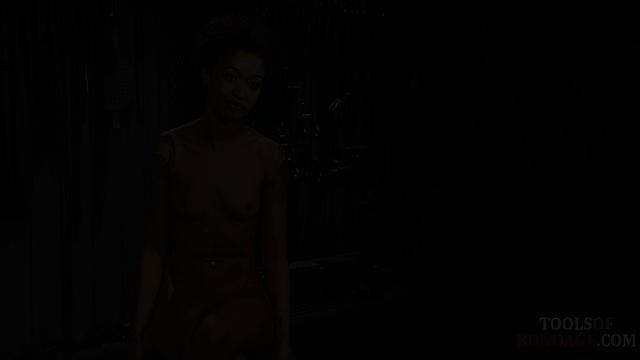 Submissive ebony spanked by master