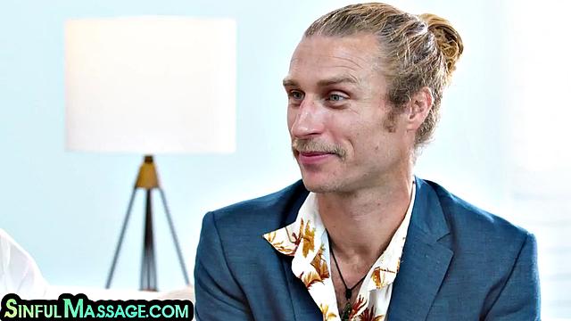 Oiled up babes bouncing cock in 3some