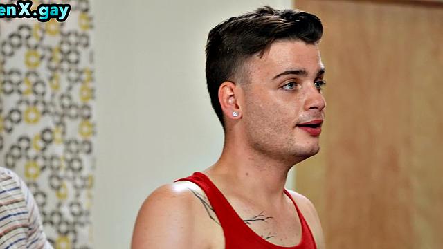 Muscled daddy fucks kitchen stud after rimming his ass