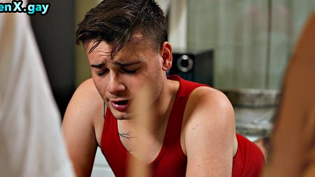 Muscled daddy fucks kitchen stud after rimming his ass