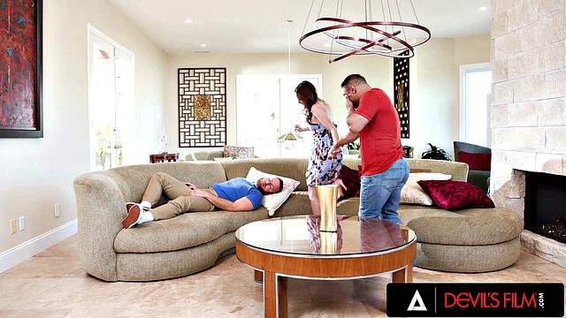 DEVILS FILM - Bisexual Threesome With Hot Babe Nicole Auclair And Two Cocks