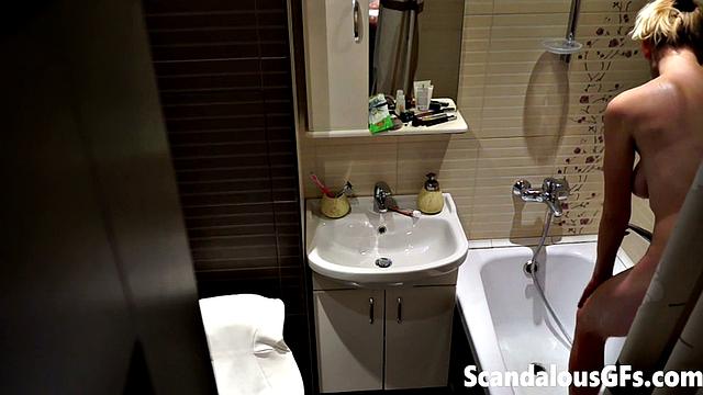 My naked girlfriend washing in the bathroom is exactly what you need to stroke