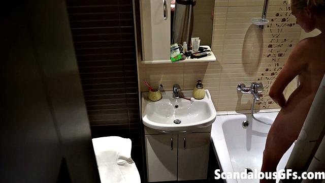 My naked girlfriend washing in the bathroom is exactly what you need to stroke