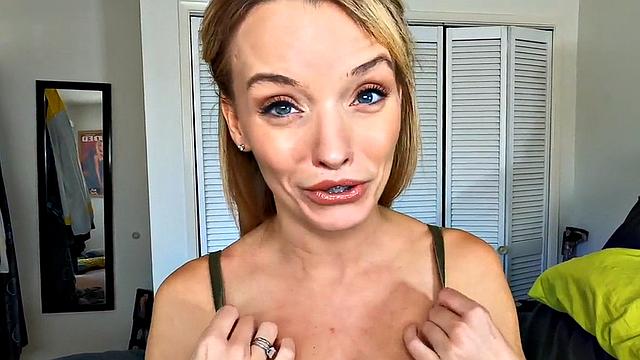 Busty stepmom fingers pussy and talks dirty for stepson