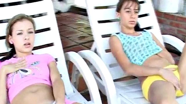 Lesbian teen eats out outdoors